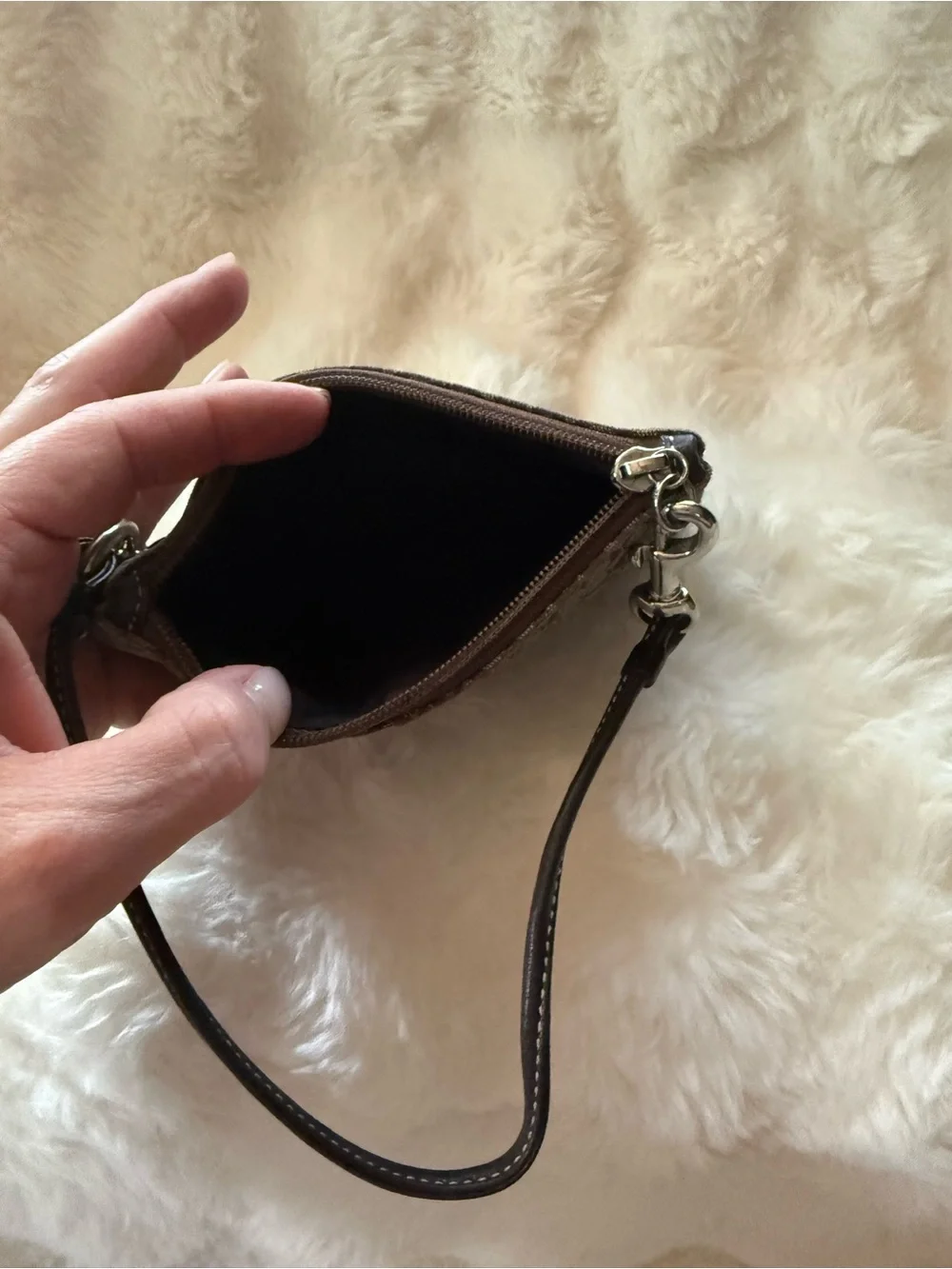 Coach Signature Canvas Wristlet in Brown and Tan